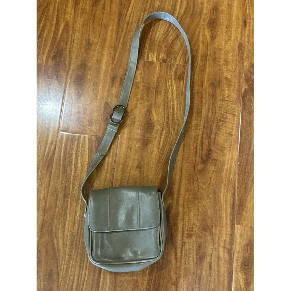 Vintage 80s Liz Claiborne Crossbody Bag Purse Taupe Gray Magnetic Flap Capsule
